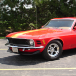 Red classic Ford Mustang